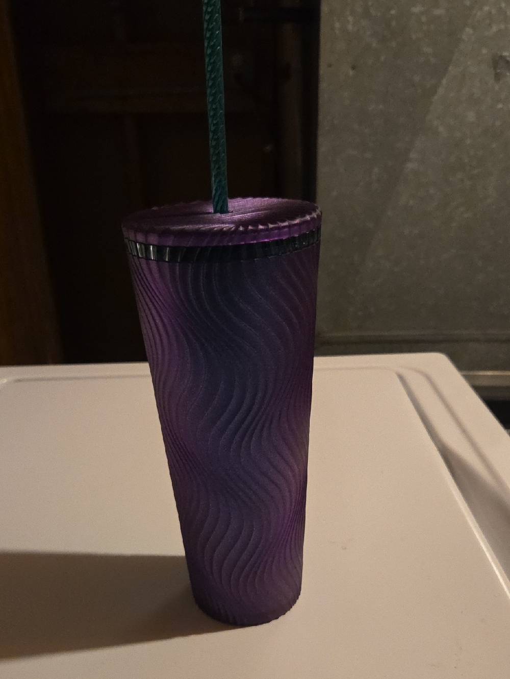 Tall Purple Wave Tumbler with Teal Straw